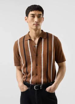 Percival Short Sleeve Shirts|Knitted Shirts^Knitted Cotton Stripe Short Sleeve Shirt Rust
