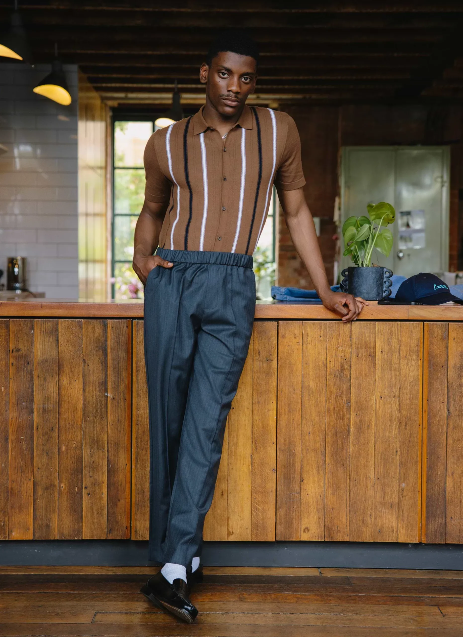 Percival Short Sleeve Shirts|Knitted Shirts^Knitted Cotton Stripe Short Sleeve Shirt Rust
