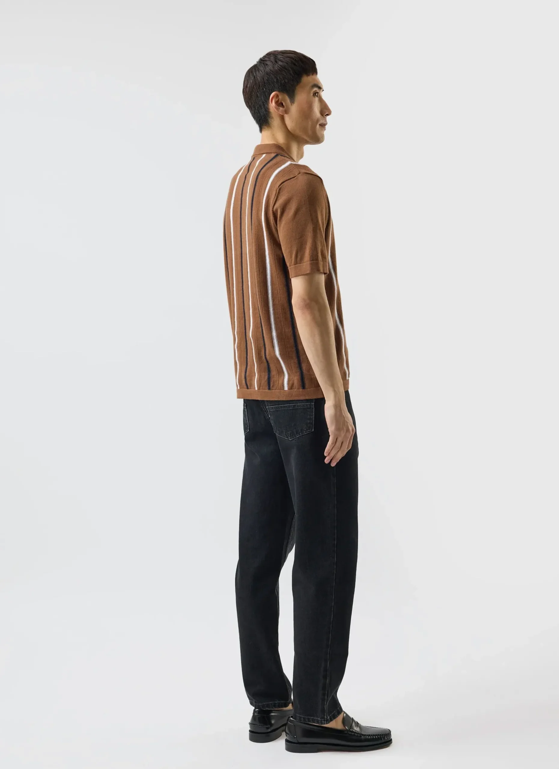 Percival Short Sleeve Shirts|Knitted Shirts^Knitted Cotton Stripe Short Sleeve Shirt Rust