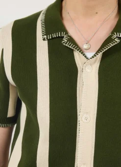 Percival Knitted Shirts|Knitted Polo Shirts & Knitted Shirts^Knitted Stripe Cuban Shirt Green