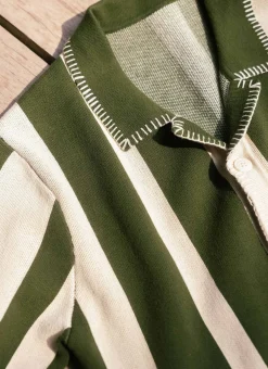 Percival Knitted Shirts|Knitted Polo Shirts & Knitted Shirts^Knitted Stripe Cuban Shirt Green
