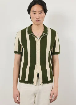 Percival Knitted Shirts|Knitted Polo Shirts & Knitted Shirts^Knitted Stripe Cuban Shirt Green