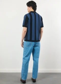 Percival Knitted Shirts|Knitted Polo Shirts & Knitted Shirts^Knitted Stripe Cuban Shirt Navy
