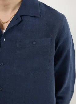 Percival Linen Shirts|Linen Shirts^Long Sleeve Cuban Linen Shirt Navy
