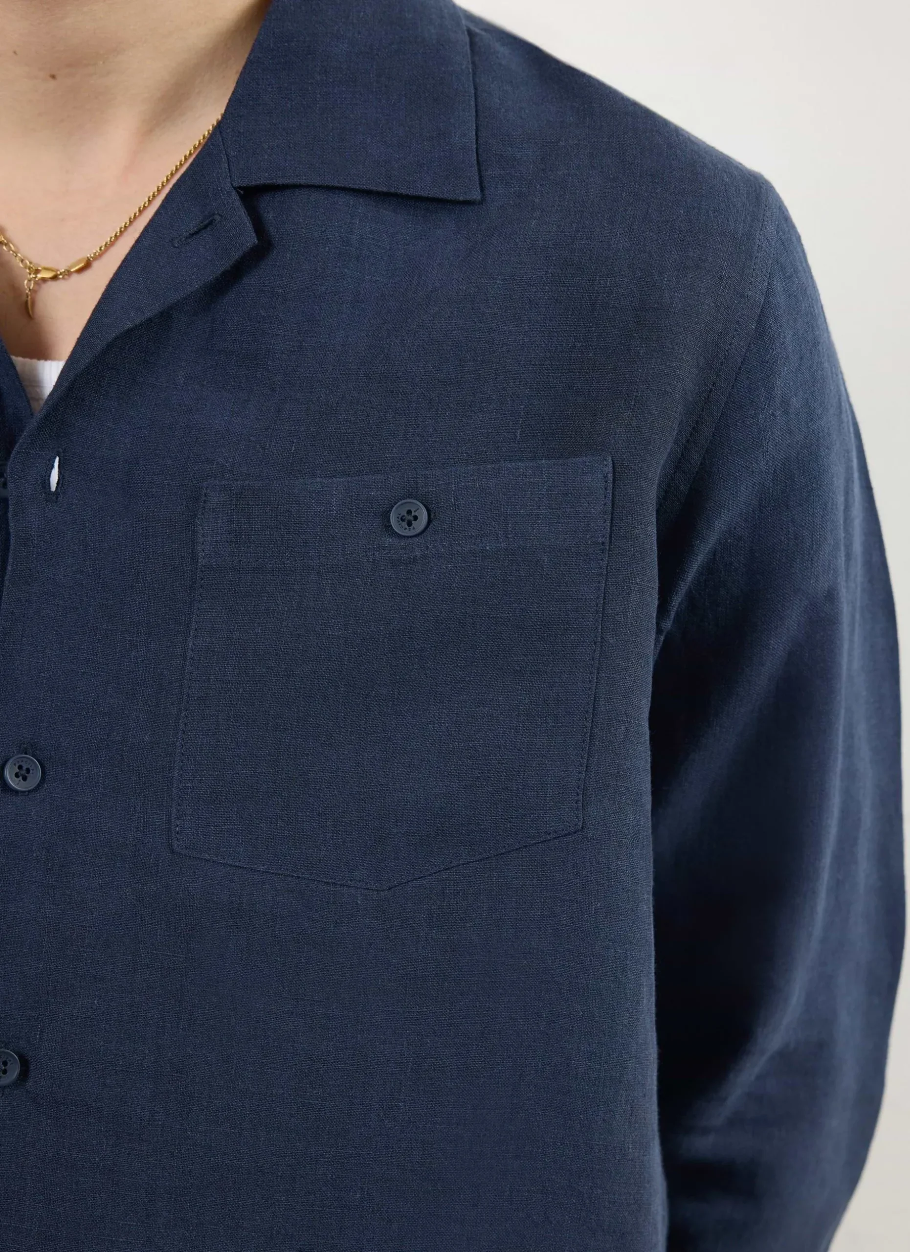 Percival Linen Shirts|Linen Shirts^Long Sleeve Cuban Linen Shirt Navy