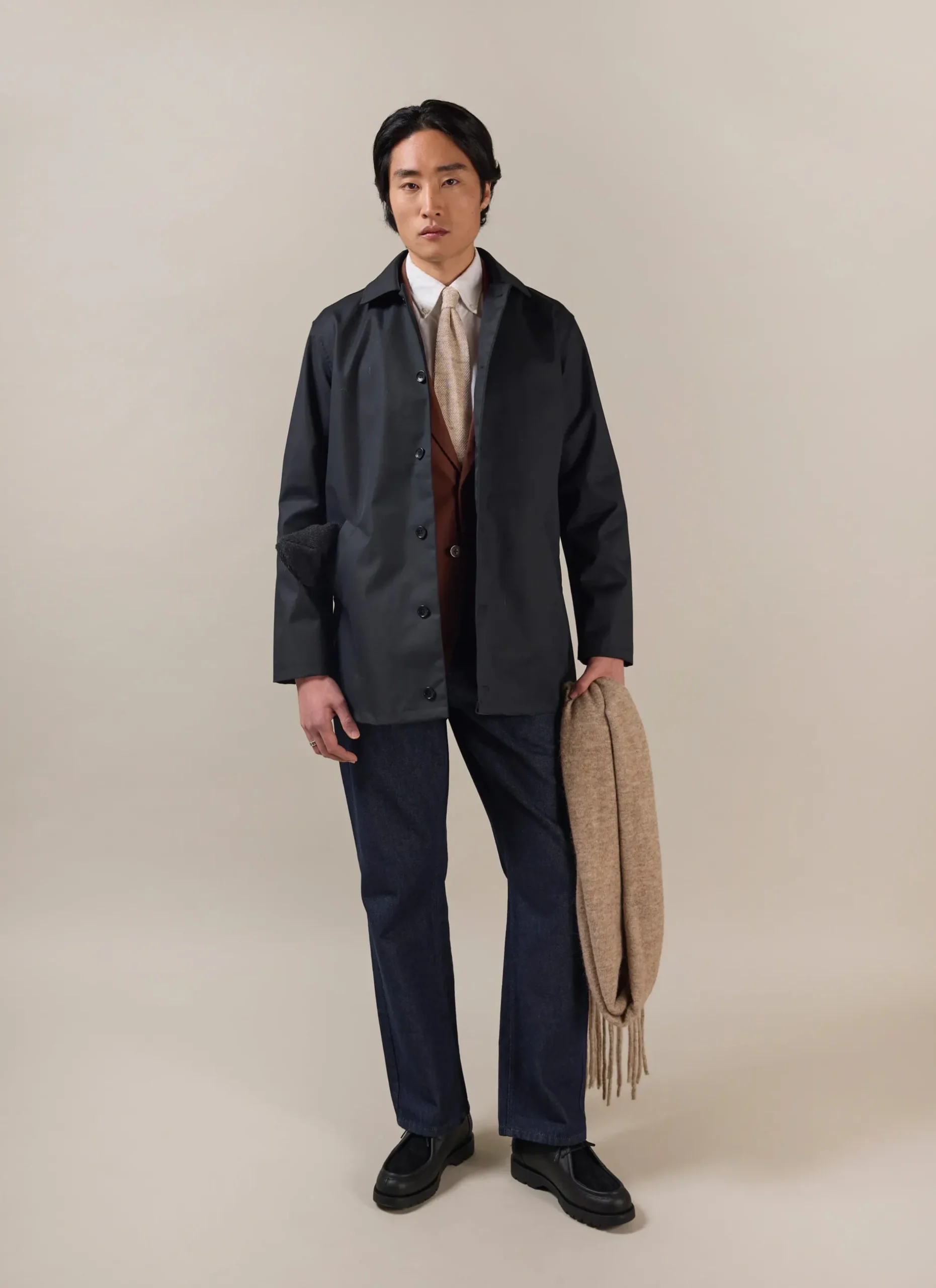 Percival Coats|Trench Coats^Men's Black Sherlock Short Trench Coat Black with Cinnamon