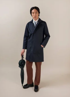 Percival Coats|Trench Coats^Men's Navy Greyson Long Trench Coat Midnight with Olive