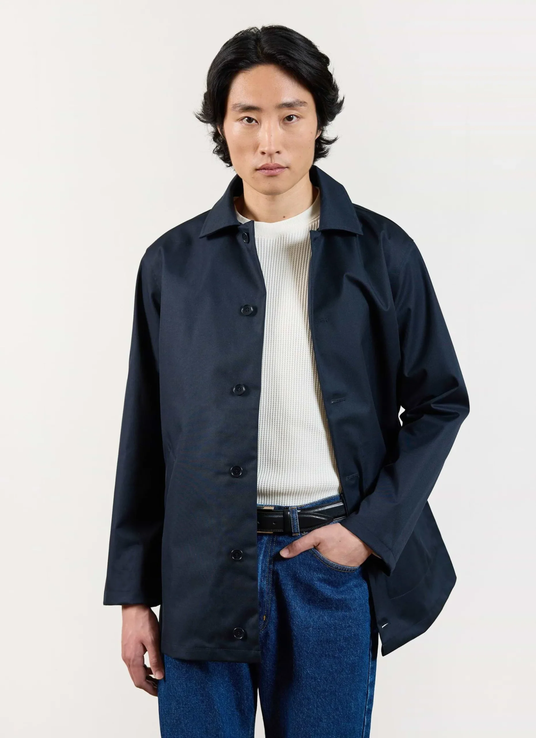 Percival The Waterproof Sherlock|Coats^Men's Navy Sherlock Short Trench Coat Midnight with Olive