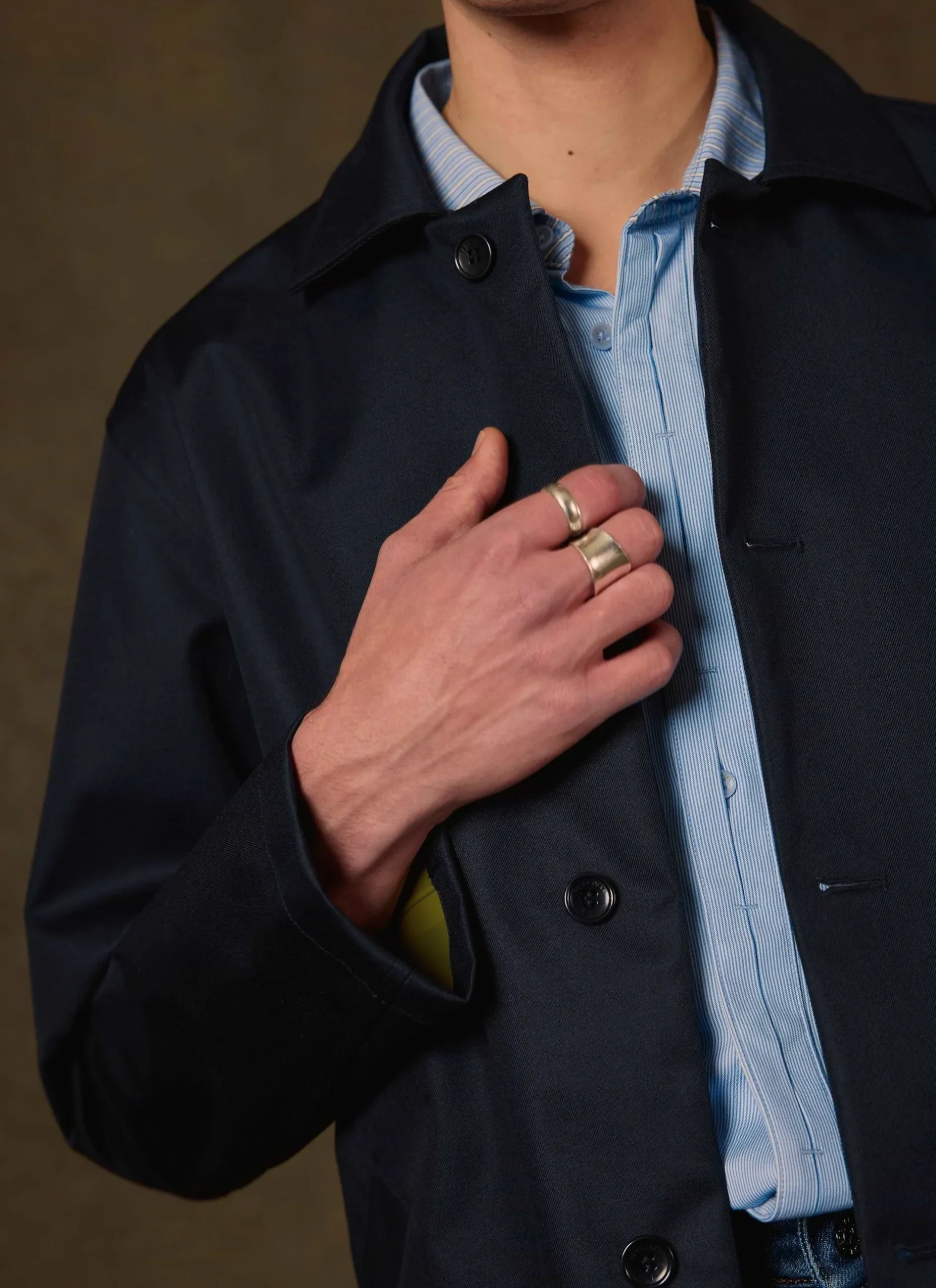 Percival The Waterproof Sherlock|Coats^Men's Navy Sherlock Short Trench Coat Midnight with Olive