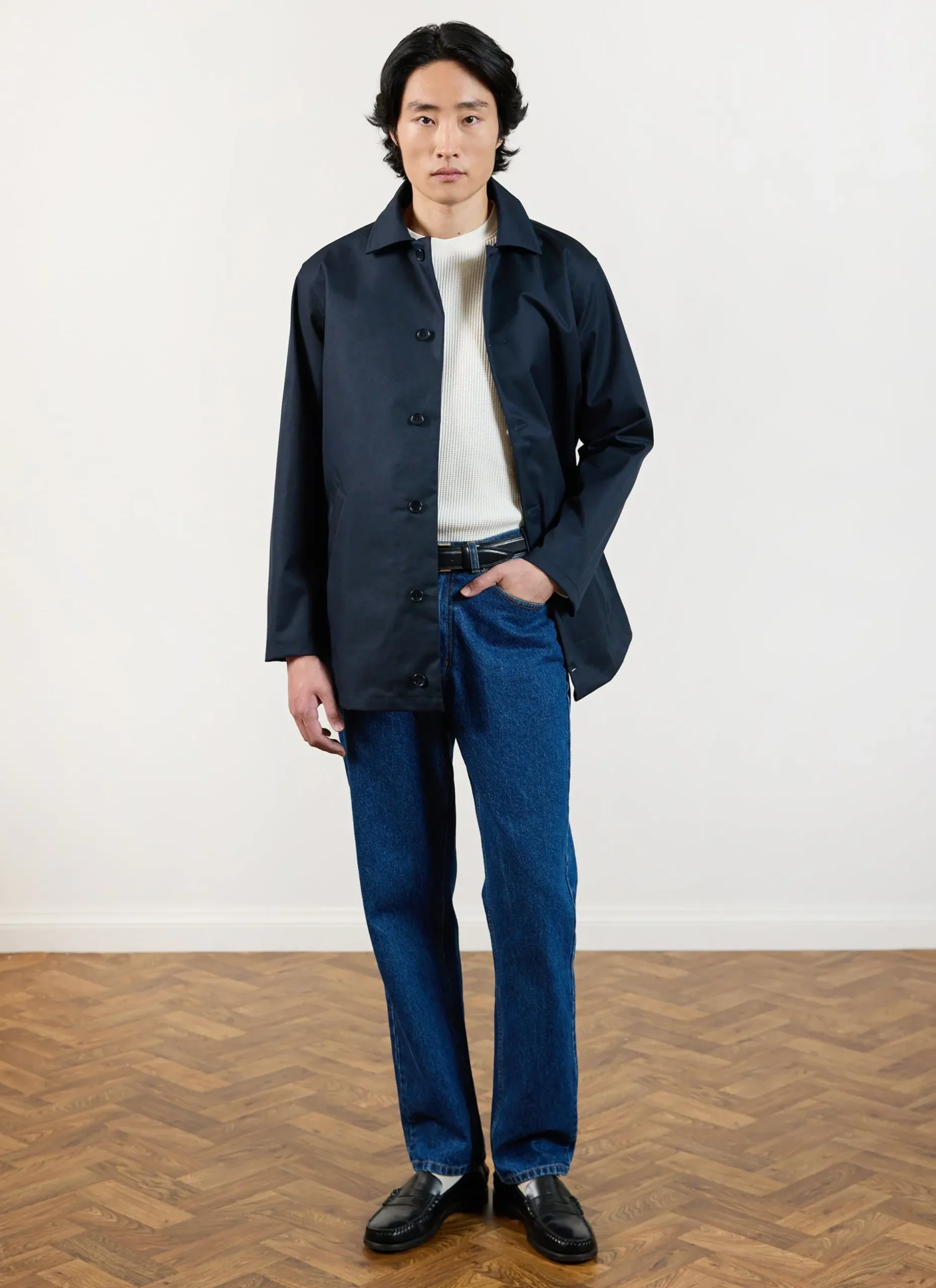 Percival The Waterproof Sherlock|Coats^Men's Navy Sherlock Short Trench Coat Midnight with Olive