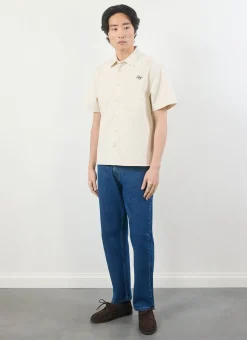 Percival Short Sleeve Shirts|Knitted Shirts^Olive Embroidered Cropped Shirt White