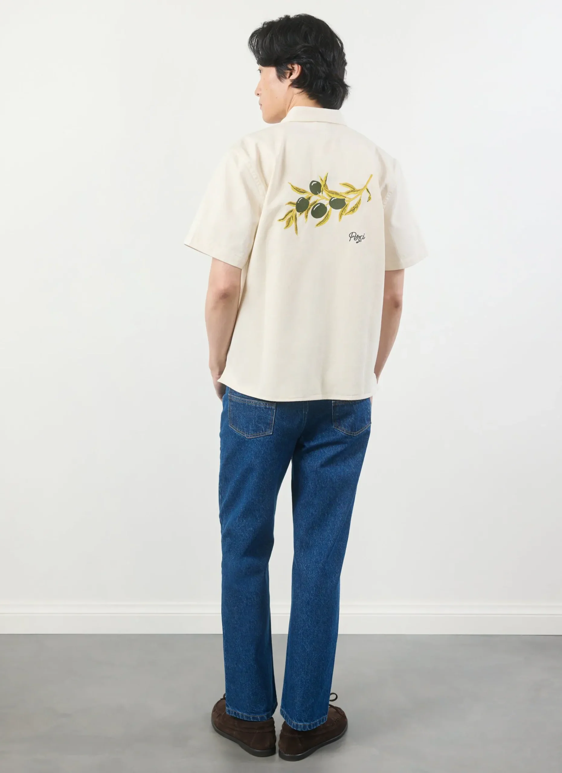 Percival Short Sleeve Shirts|Knitted Shirts^Olive Embroidered Cropped Shirt White