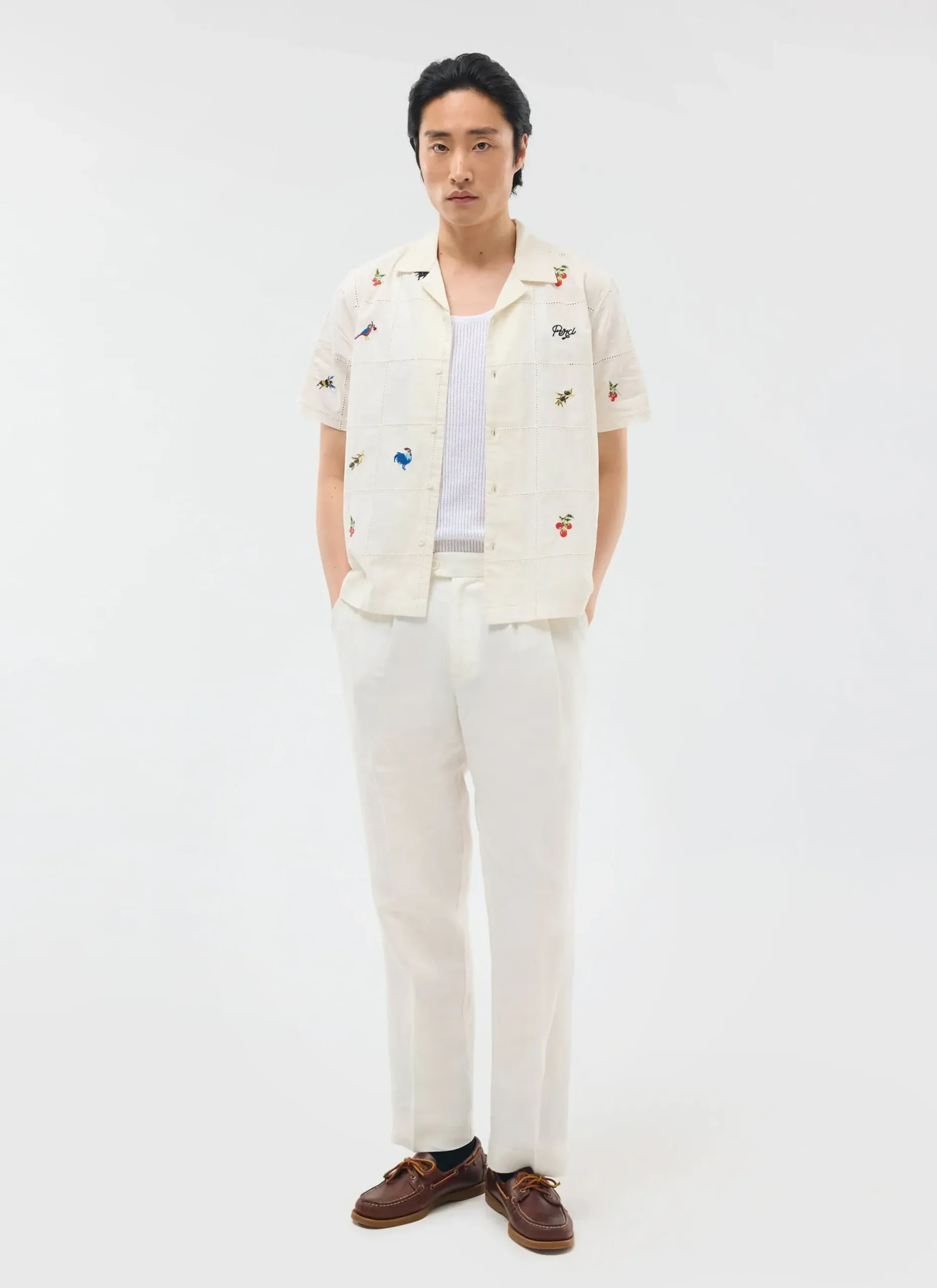 Percival Short Sleeve Shirts|Boxy Shirts^Olive Tapestry Cuban Shirt Ecru