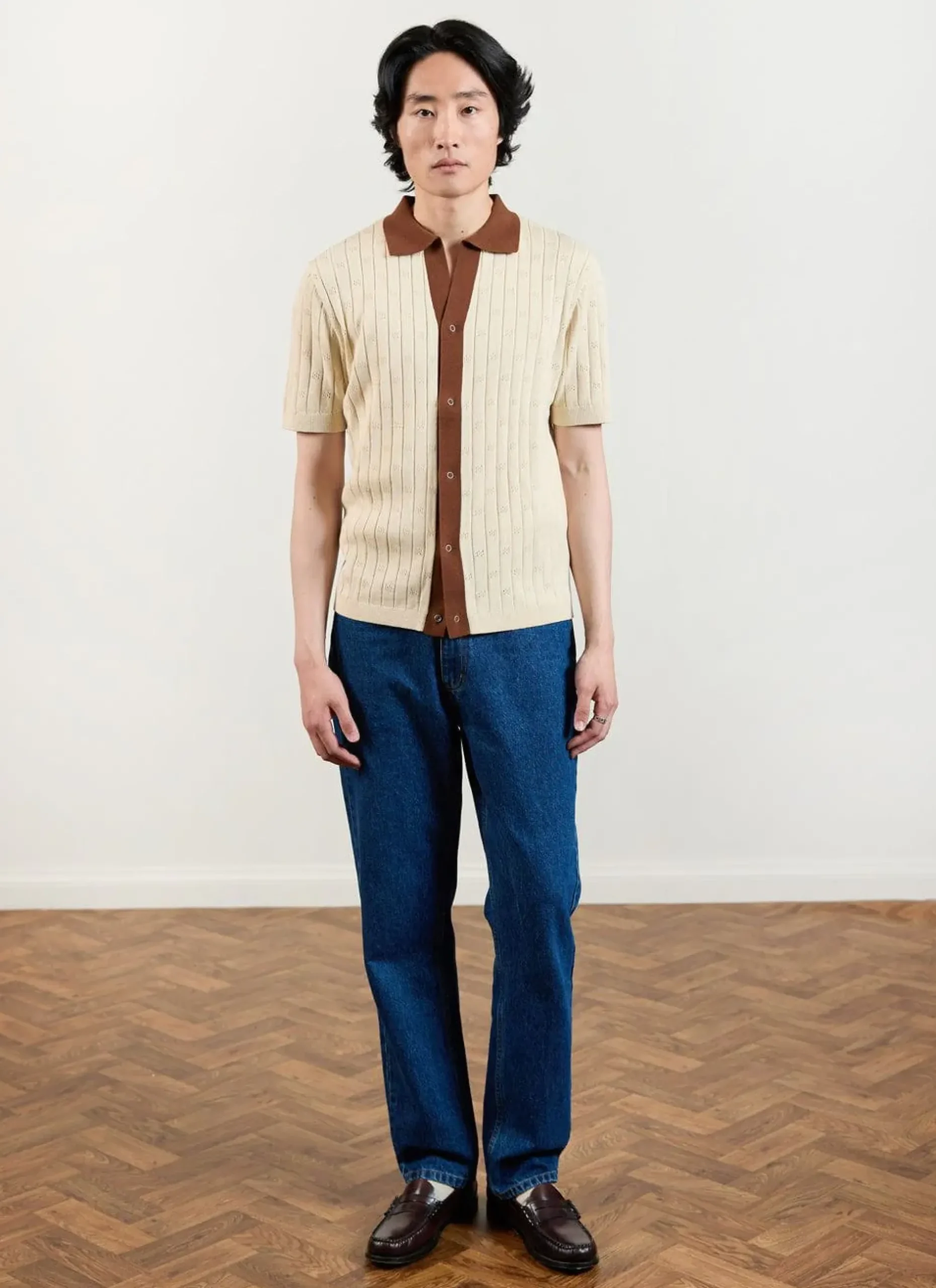 Percival Short Sleeve Shirts|Knitted Shirts^Open Collar Knitted Polo Ecru
