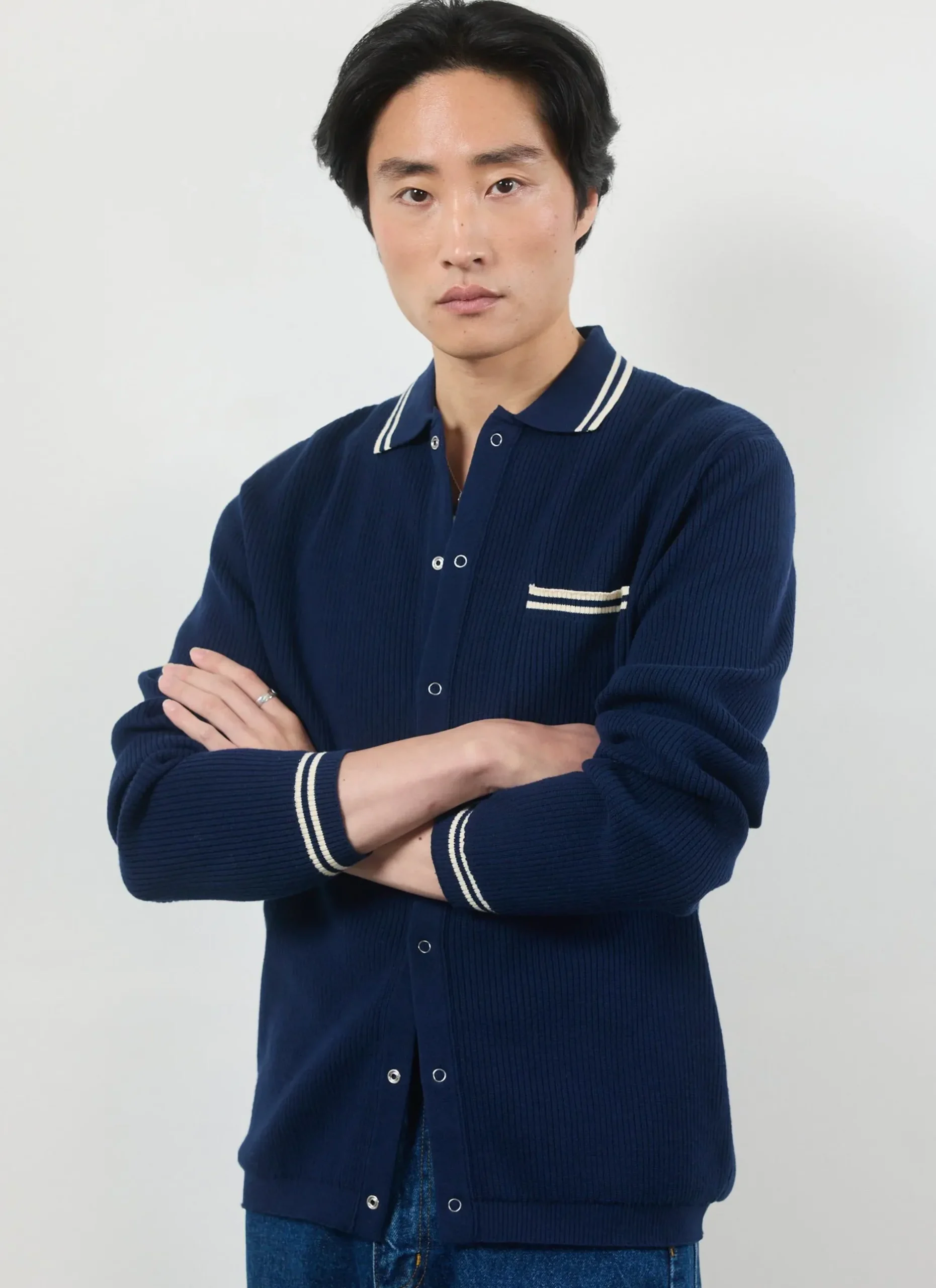 Percival Long Sleeve Shirts|Knitted Shirts^Pablo Cotton Knitted Shirt Navy