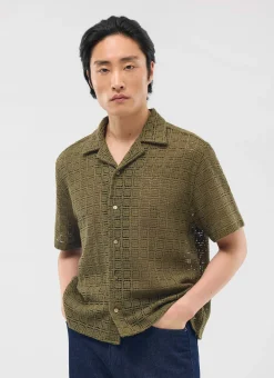 Percival Short Sleeve Shirts|Crochet Shirts^Palermo Crochet Cuban Shirt Olive Green