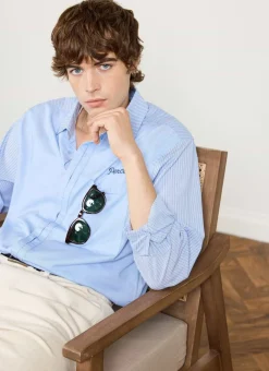 Percival Long Sleeve Shirts|Boxy Shirts^Patchwork Stripe Pearce Shirt Blue