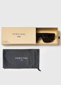 Percival Sunglasses^P002-E20 Demi Brown Tortoise Sunglasses Bottle Green Lenses