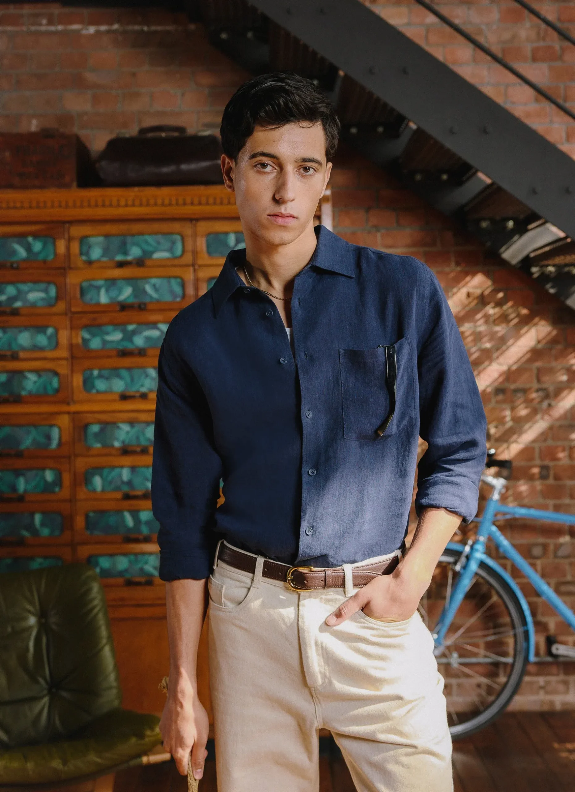 Percival Long Sleeve Shirts|Linen Shirts^Pearce Shirt Navy