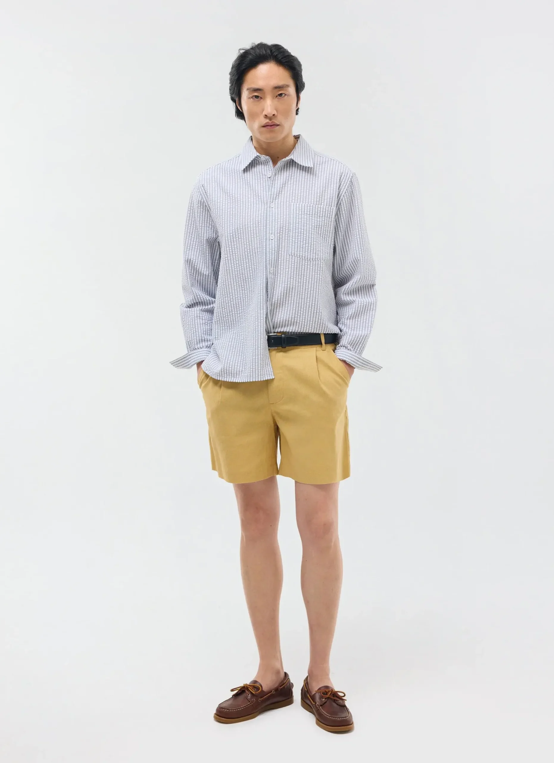 Percival Shorts|Suit Shorts^Pleated Linen Shorts Tan