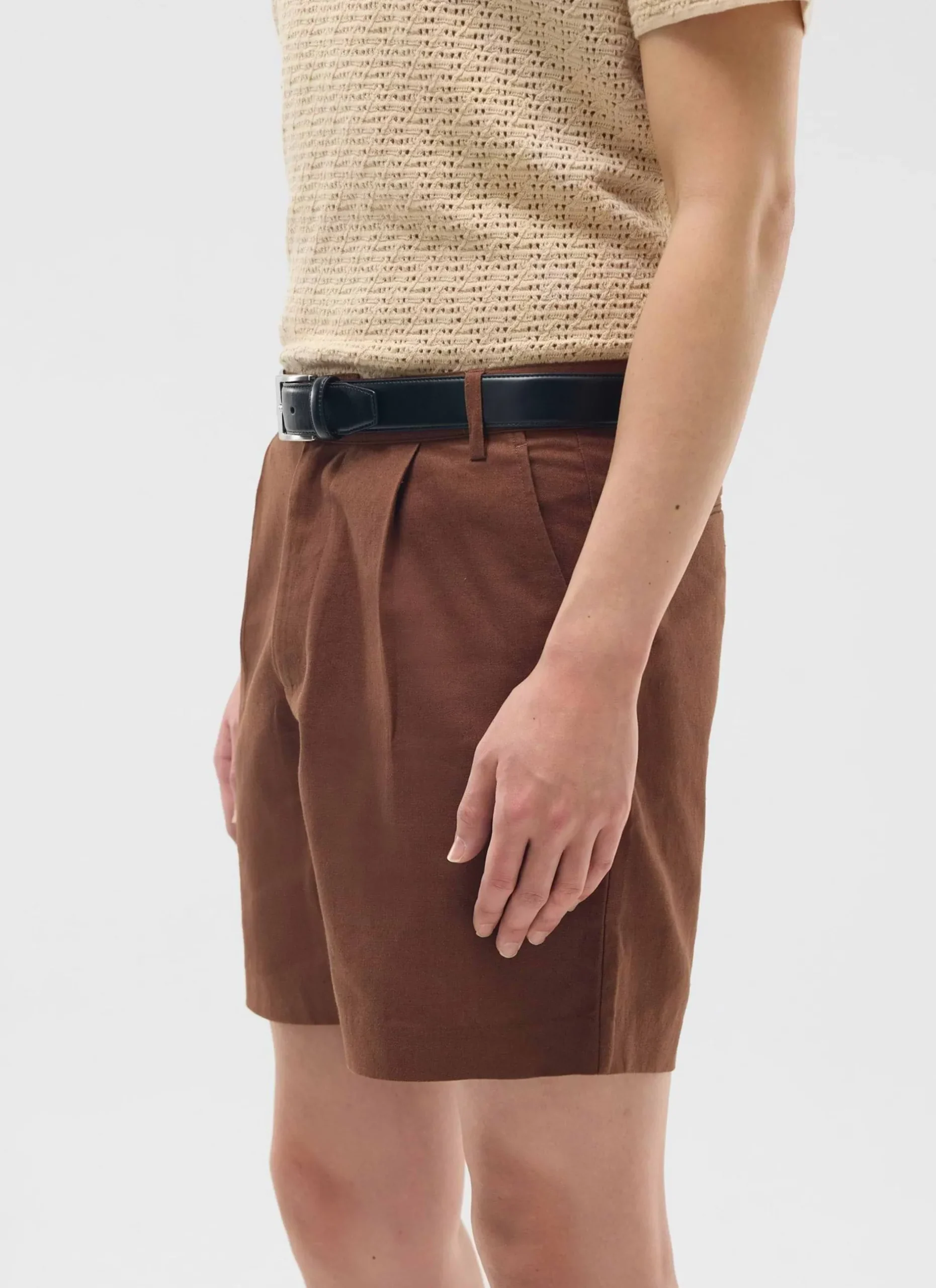 Percival Shorts|Suit Shorts^Pleated Linen Shorts Brown