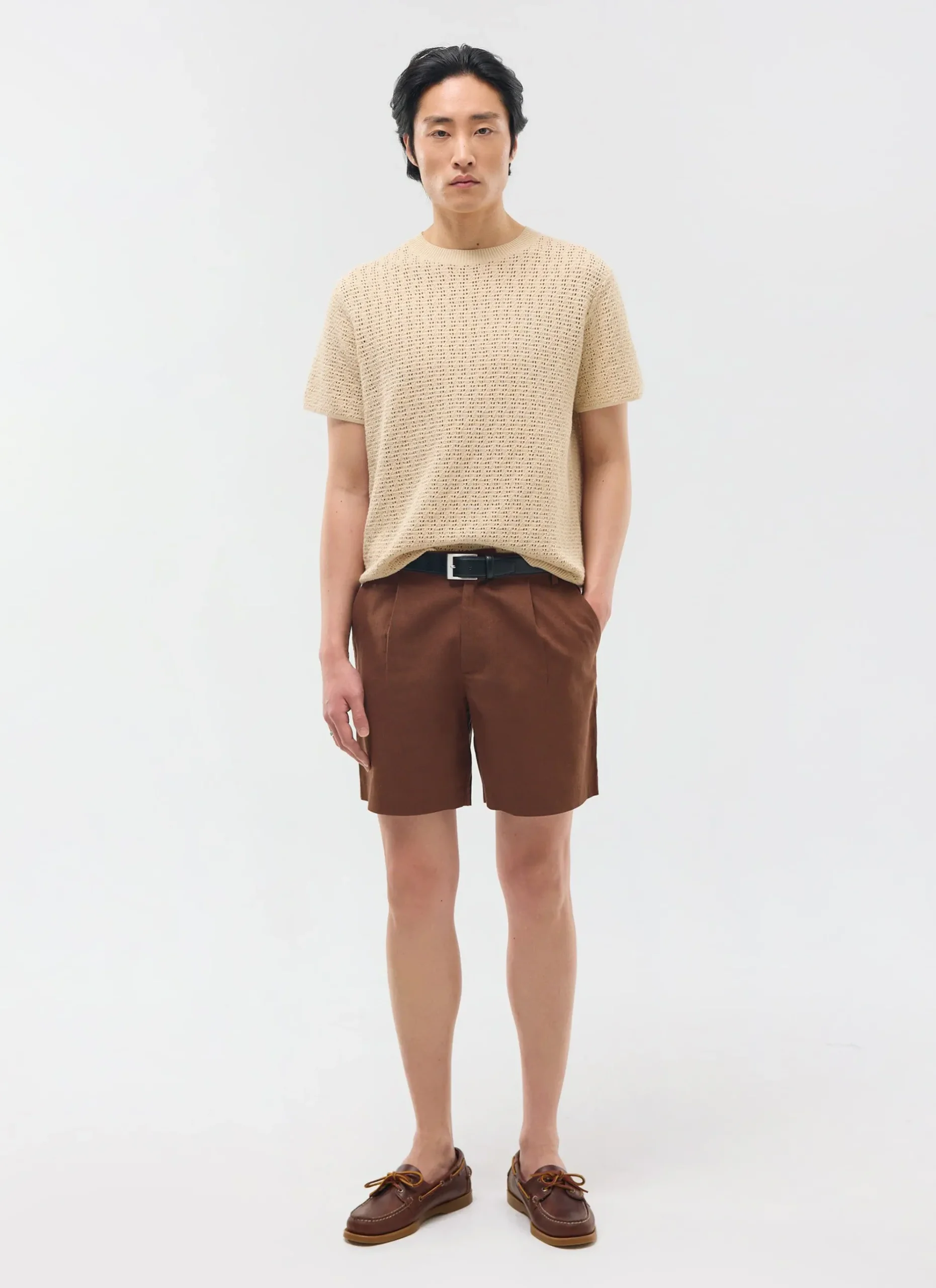 Percival Shorts|Suit Shorts^Pleated Linen Shorts Brown