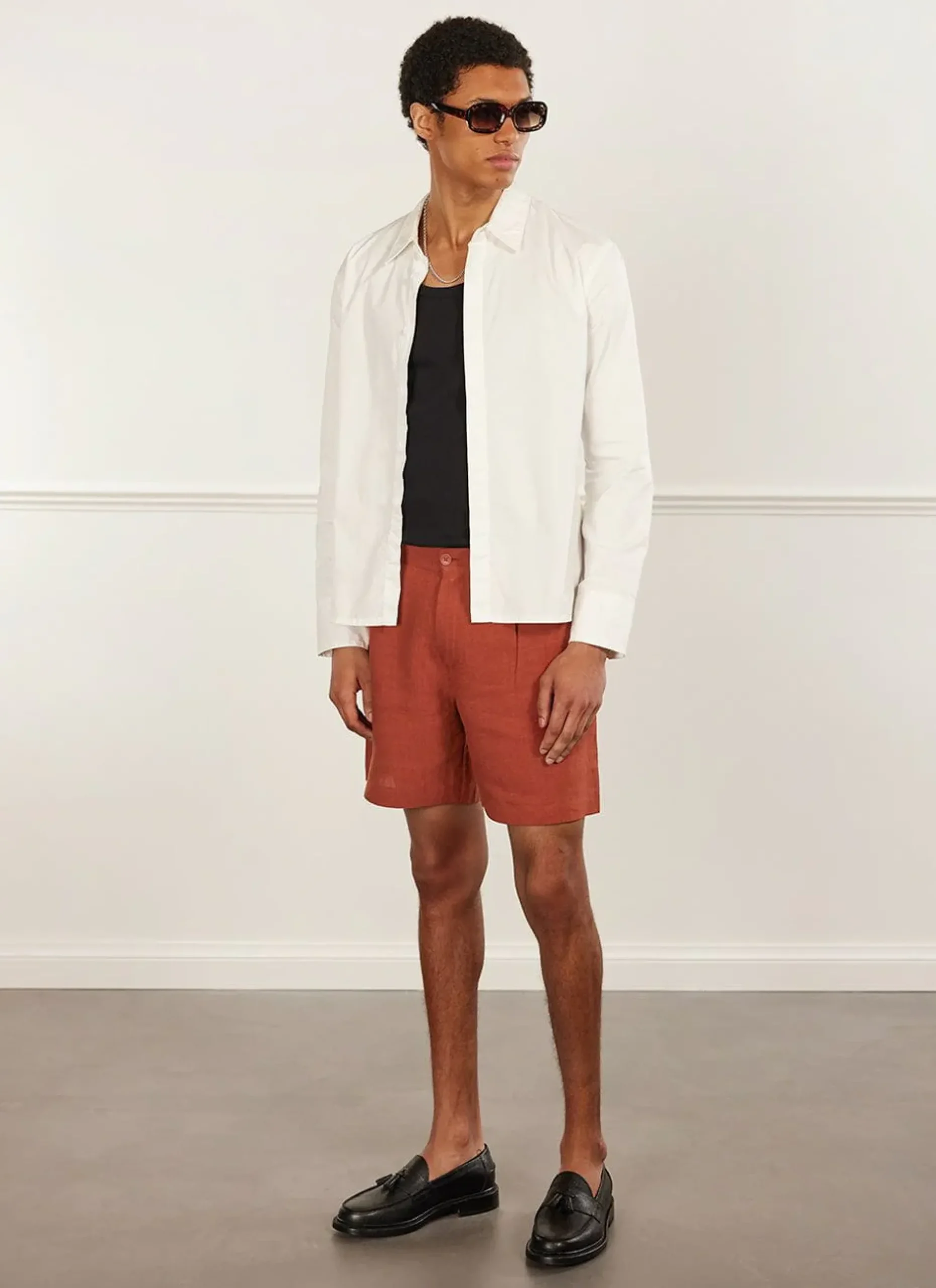 Percival Shorts|Suit Shorts^Pleated Linen Shorts Rust
