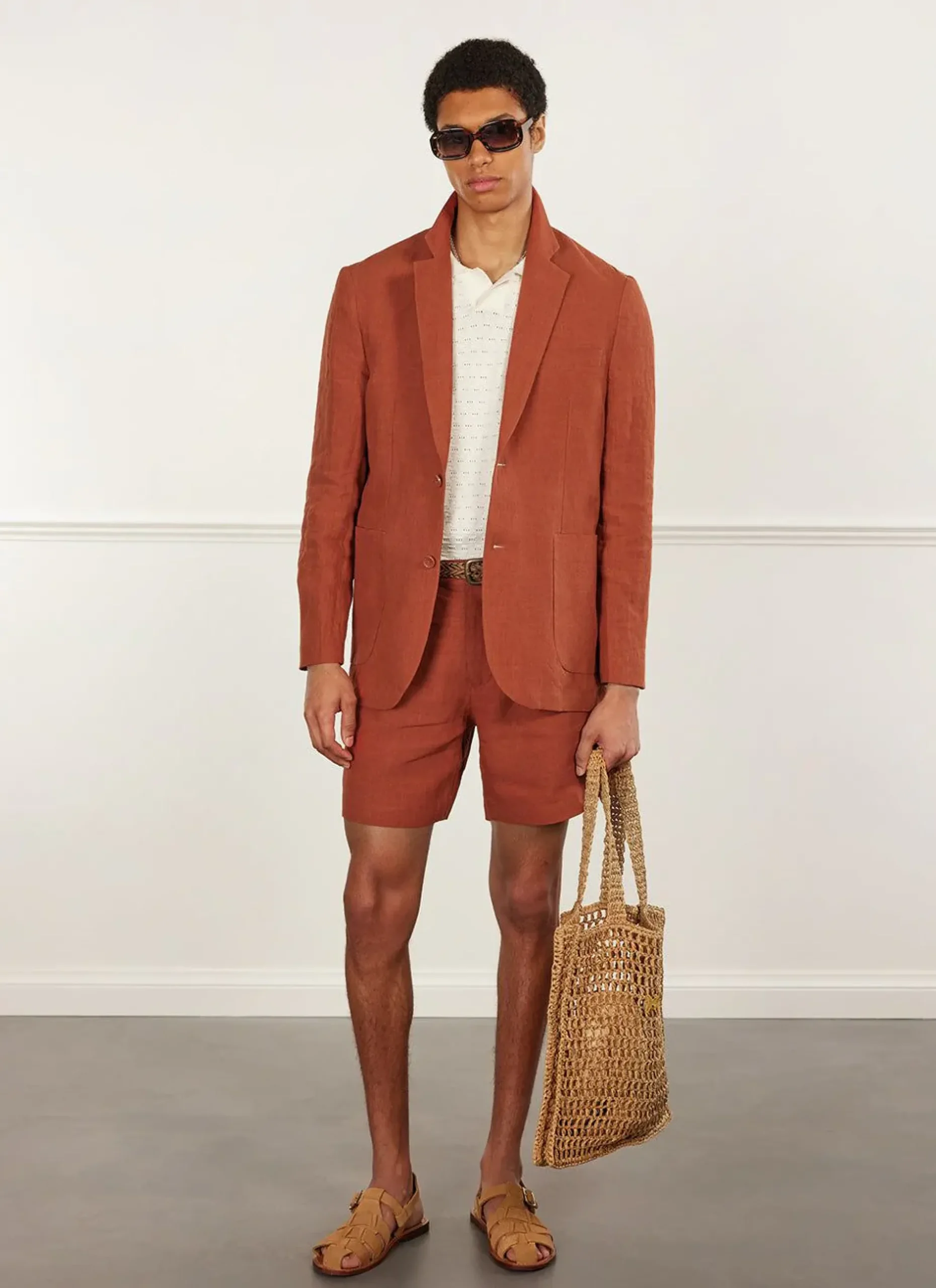 Percival Shorts|Suit Shorts^Pleated Linen Shorts Rust