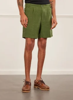 Percival Shorts|Suit Shorts^Pleated Linen Shorts Forest