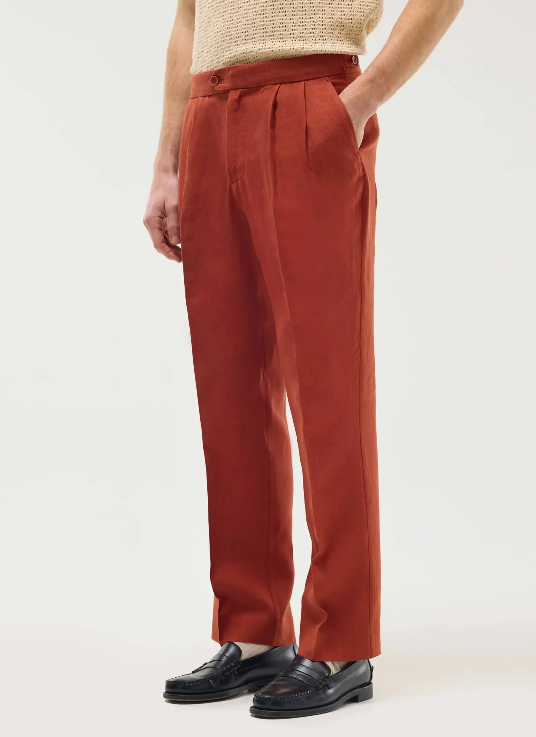 Percival Linen Trousers|Race Day Suits^Pleated Tailored Trousers Rust