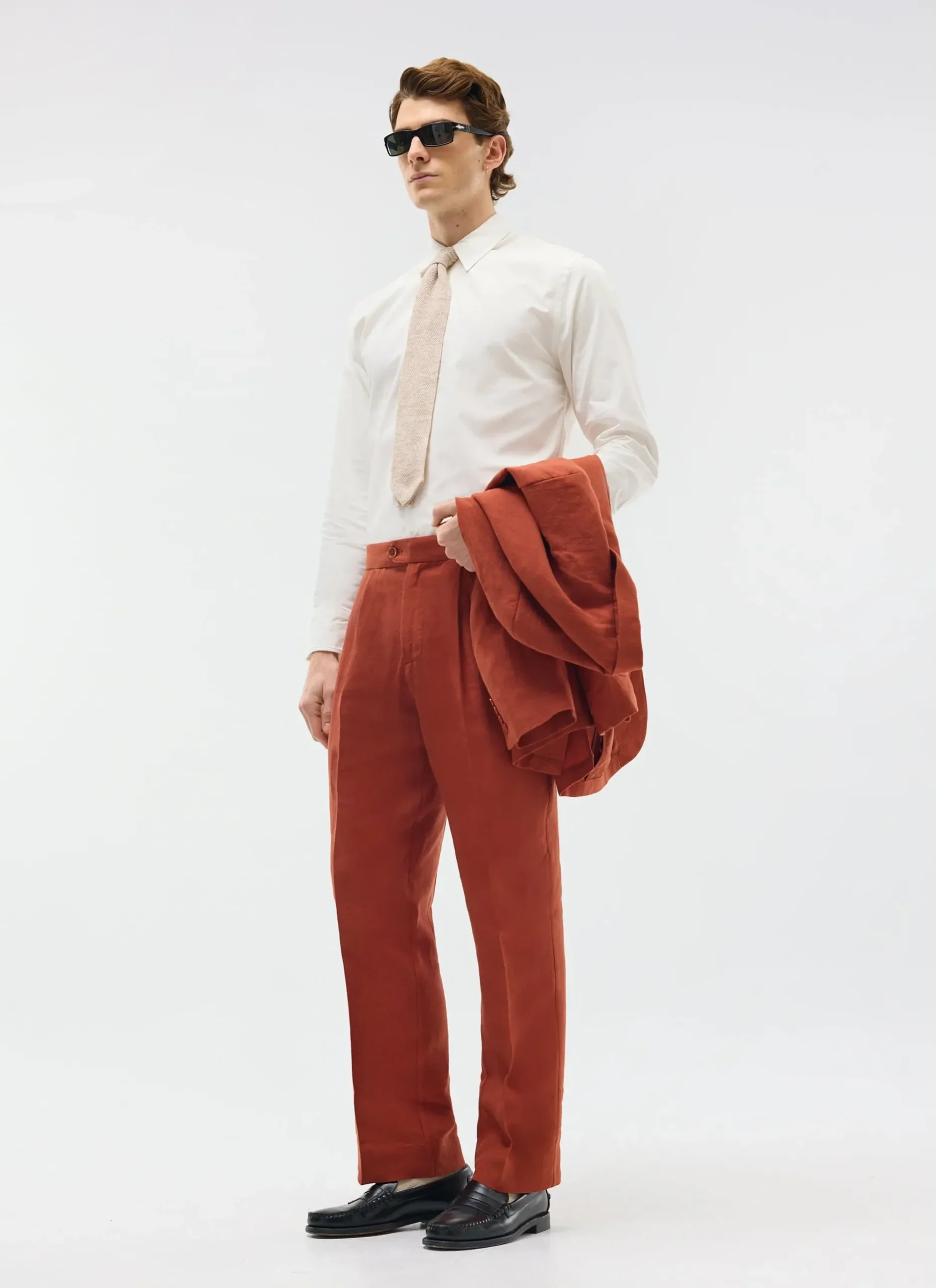 Percival Linen Trousers|Race Day Suits^Pleated Tailored Trousers Rust