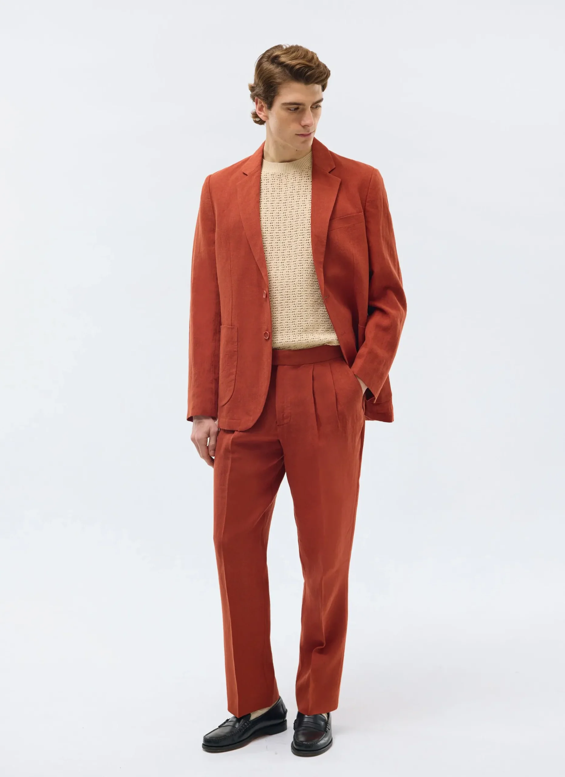 Percival Linen Trousers|Race Day Suits^Pleated Tailored Trousers Rust