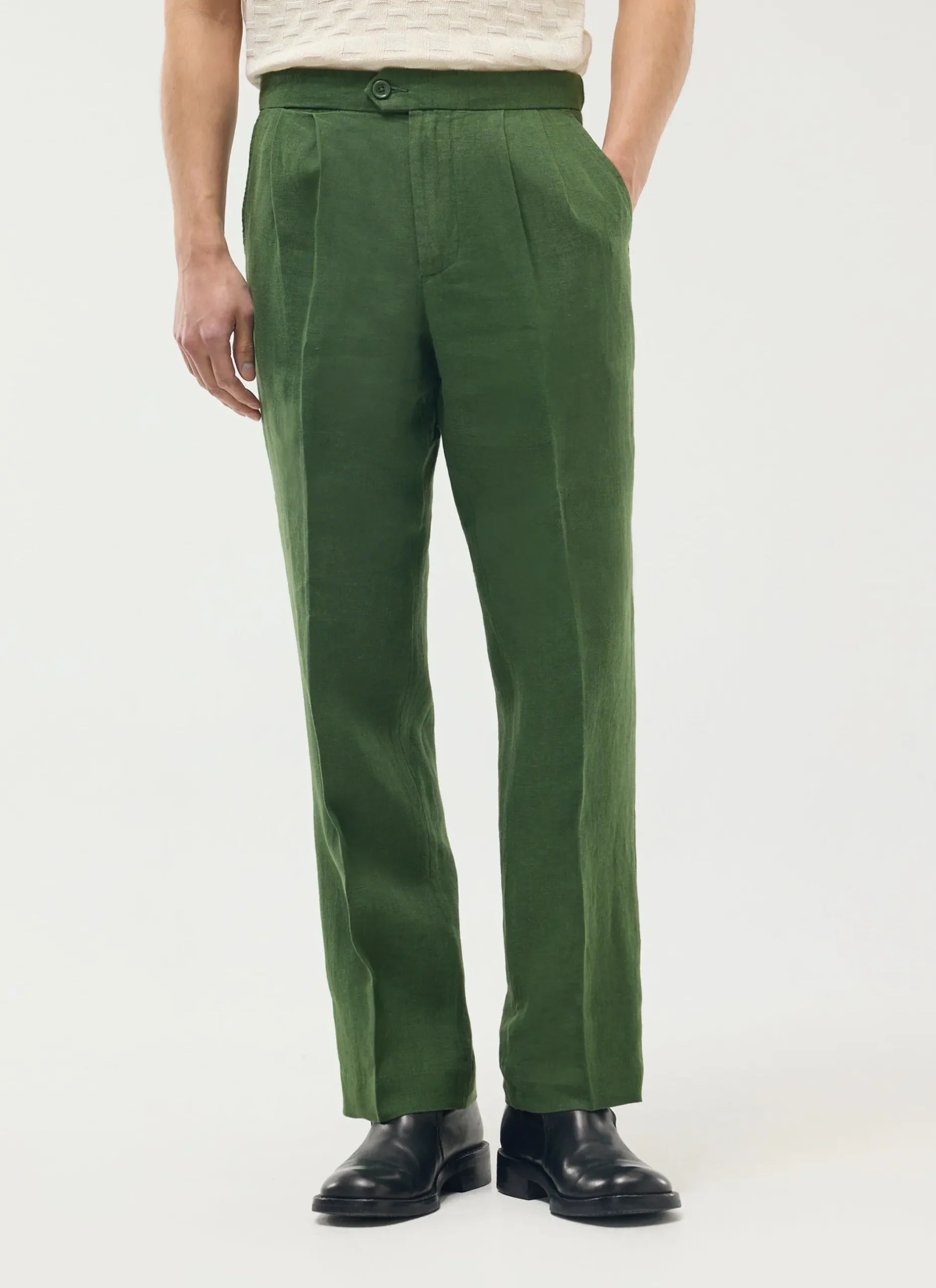 Percival Linen Trousers|Race Day Suits^Pleated Tailored Trousers Forest