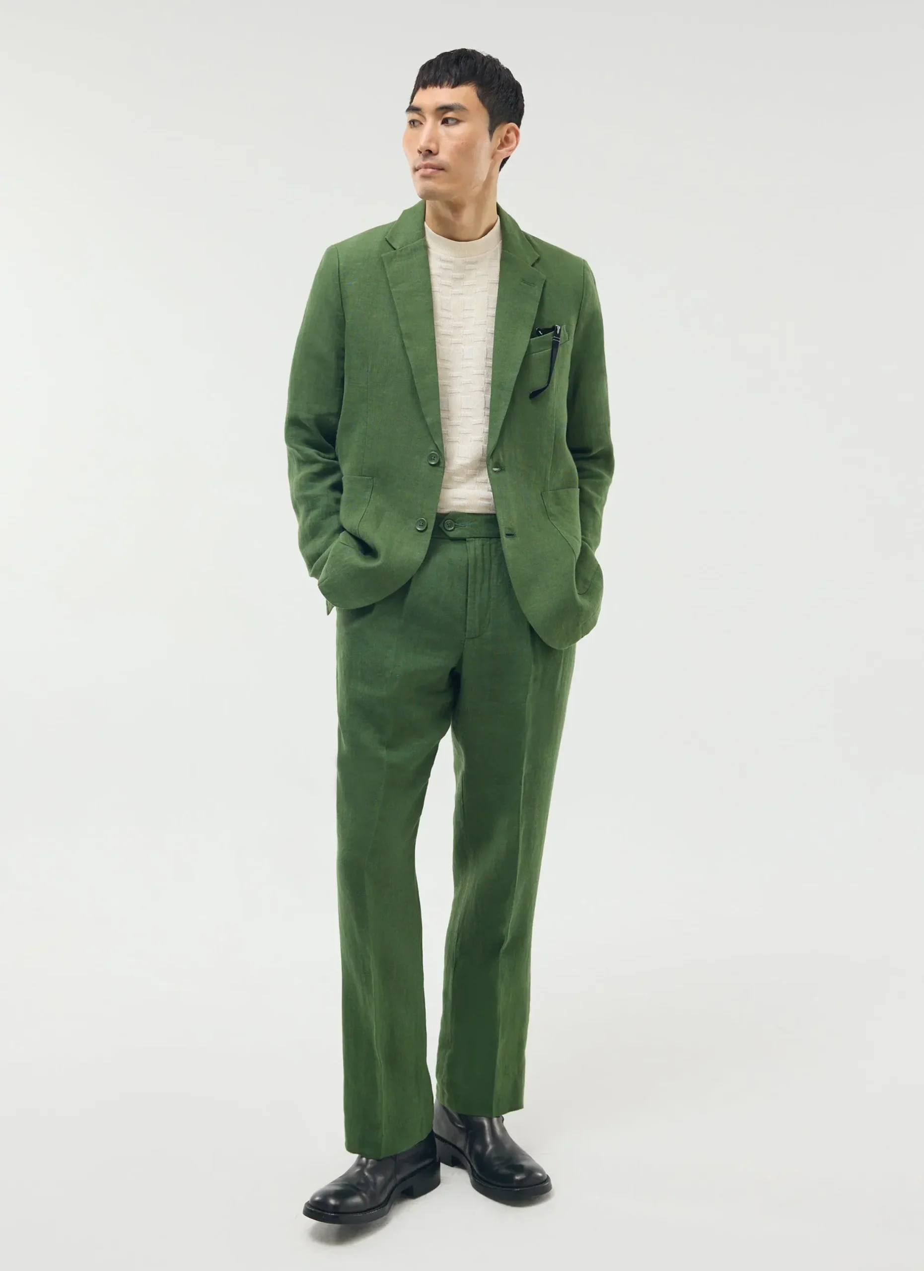 Percival Linen Trousers|Race Day Suits^Pleated Tailored Trousers Forest