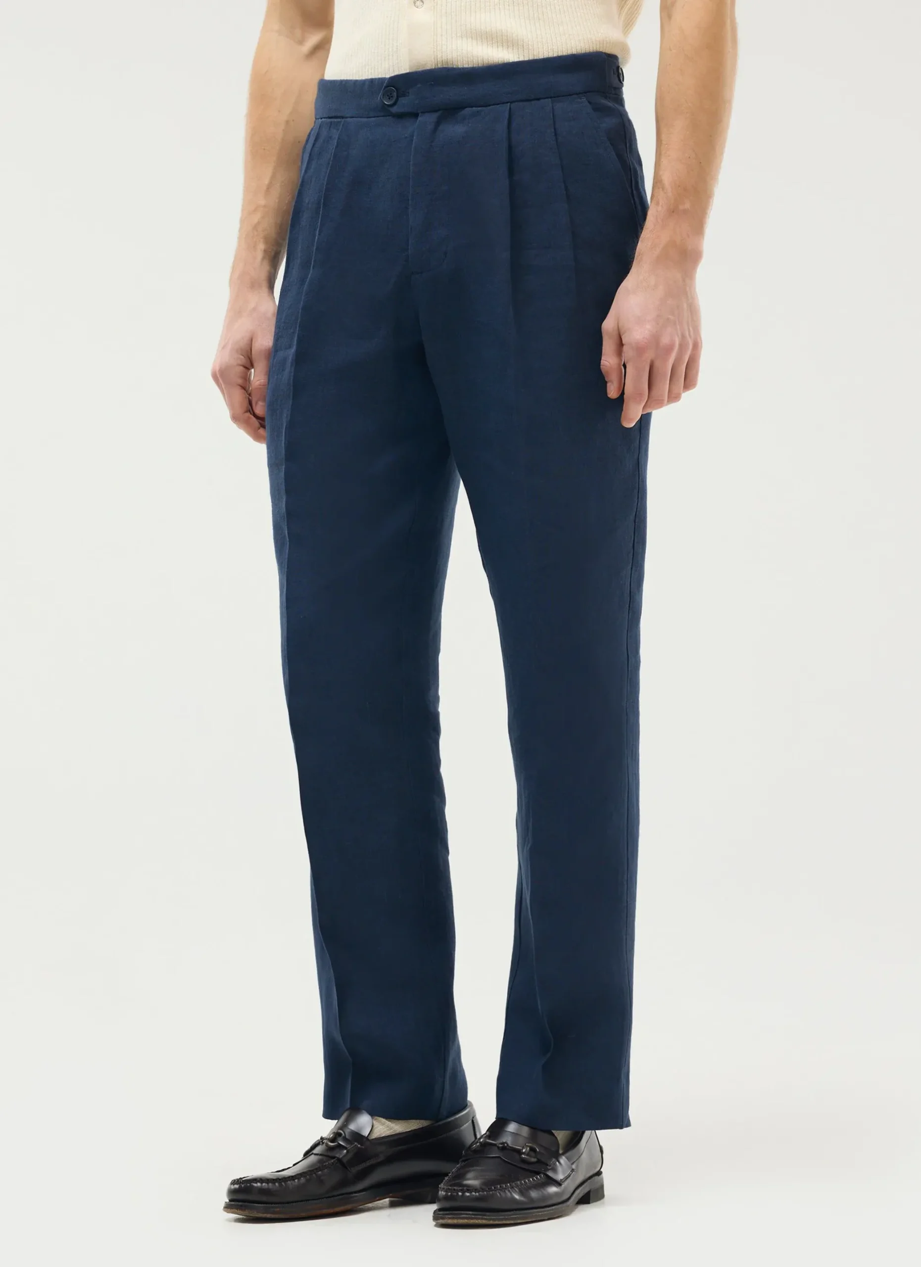 Percival Straight Leg Trousers|Work Suits^Pleated Tailored Trousers Navy