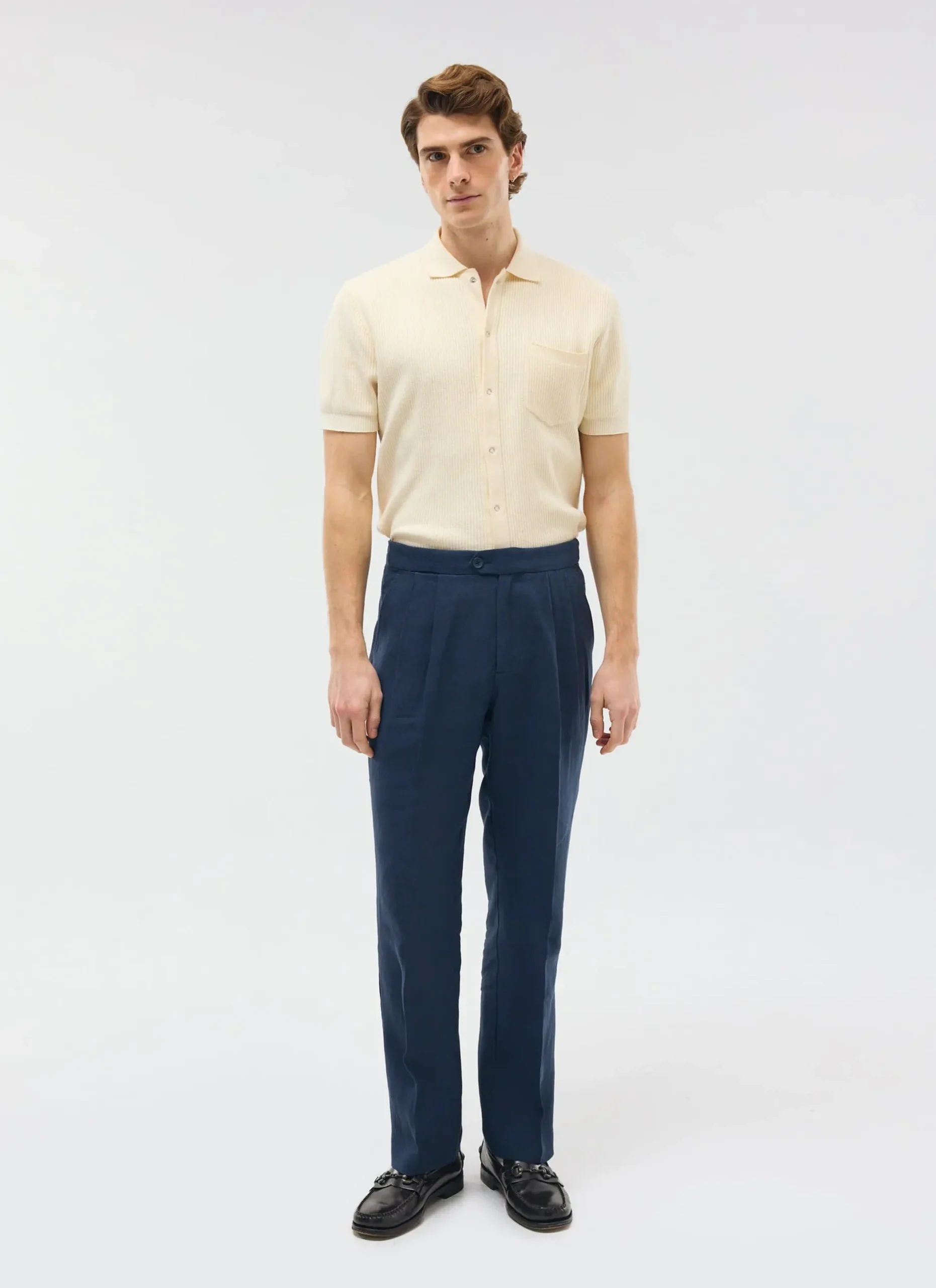 Percival Straight Leg Trousers|Work Suits^Pleated Tailored Trousers Navy