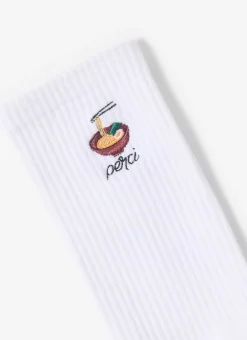 Percival Socks^Ramen Embroidered Socks White