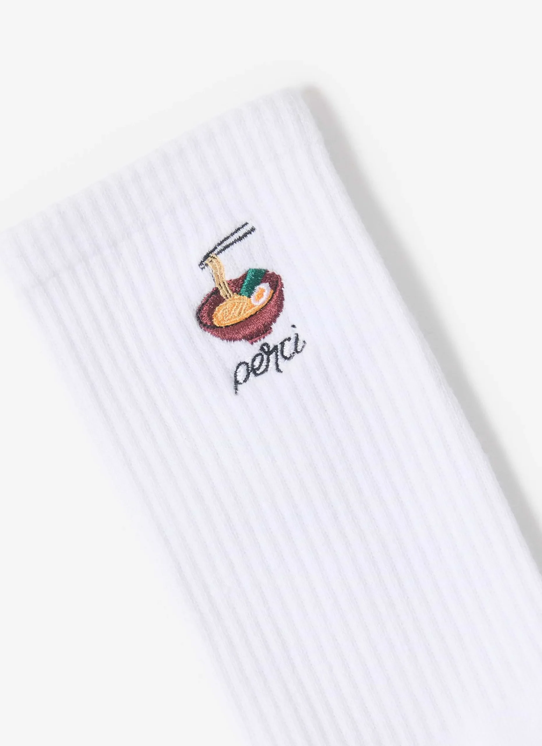 Percival Socks^Ramen Embroidered Socks White