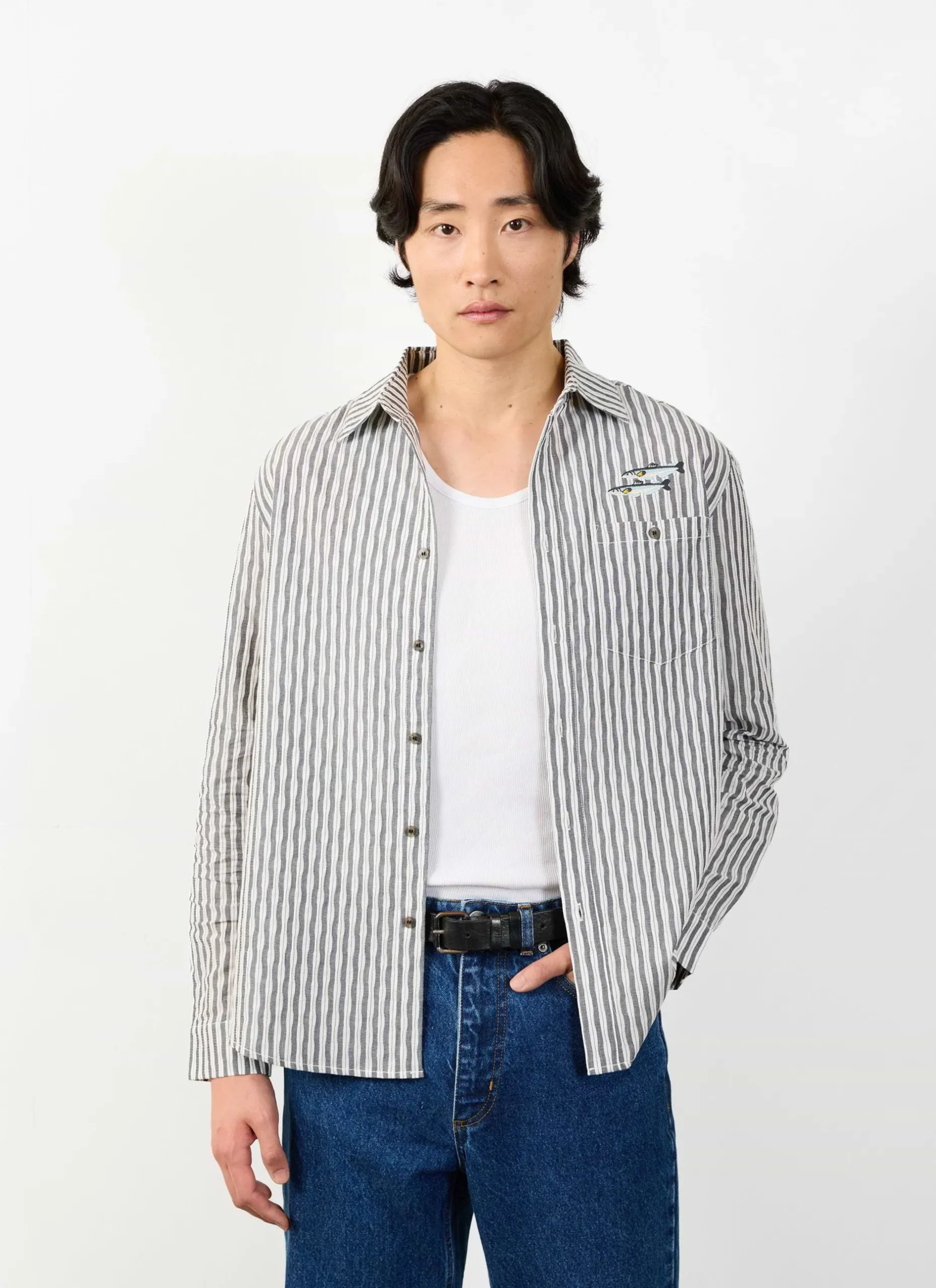 Percival Long Sleeve Shirts|Boxy Shirts^Sardine Aegean Pearce Oversized Shirt Black with White