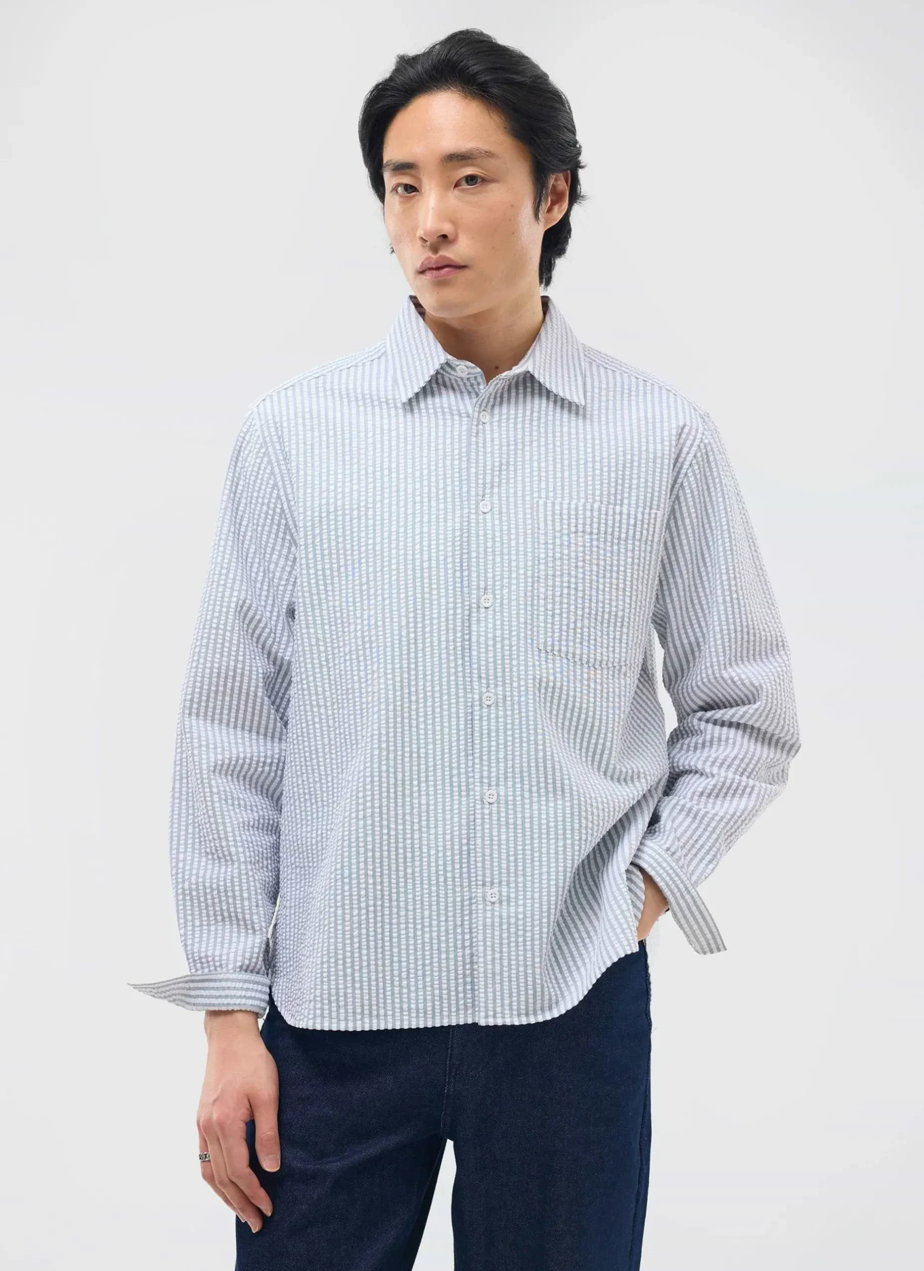 Percival Long Sleeve Shirts|Boxy Shirts^Seersucker Stripe Pearce Shirt Grey