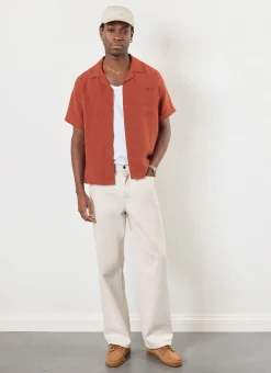 Percival Linen Shirts|Linen Shirts^Short Sleeve Cuban Shirt Rust