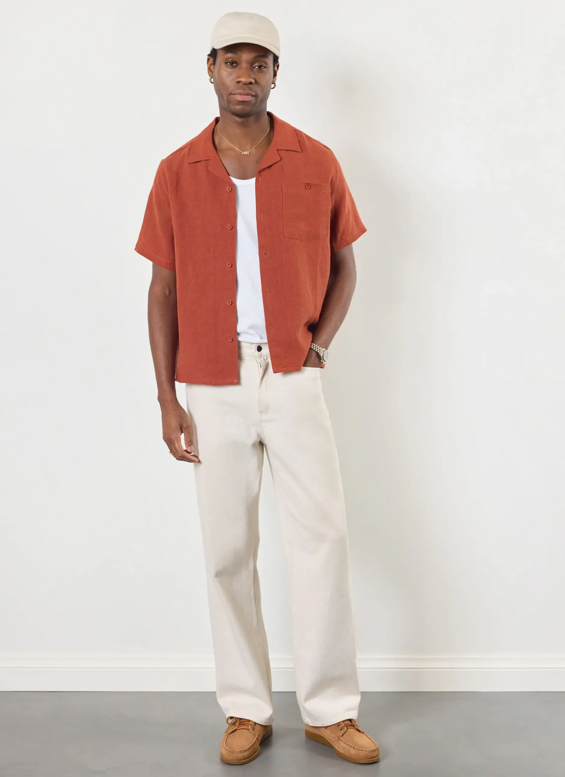 Percival Linen Shirts|Linen Shirts^Short Sleeve Cuban Shirt Rust