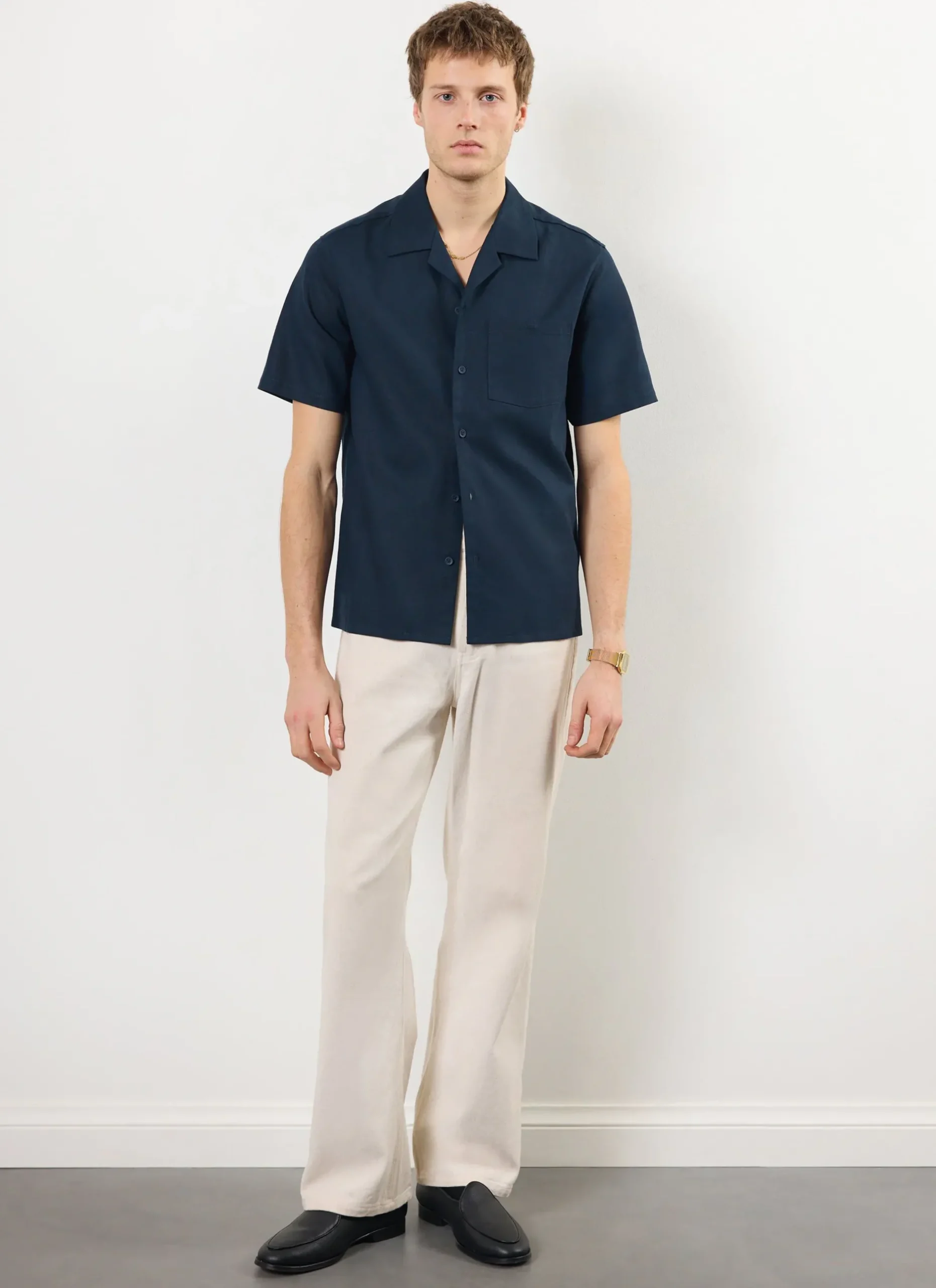 Percival Short Sleeve Shirts|Cuban Collared Shirts^Short Sleeve Cuban Shirt Navy