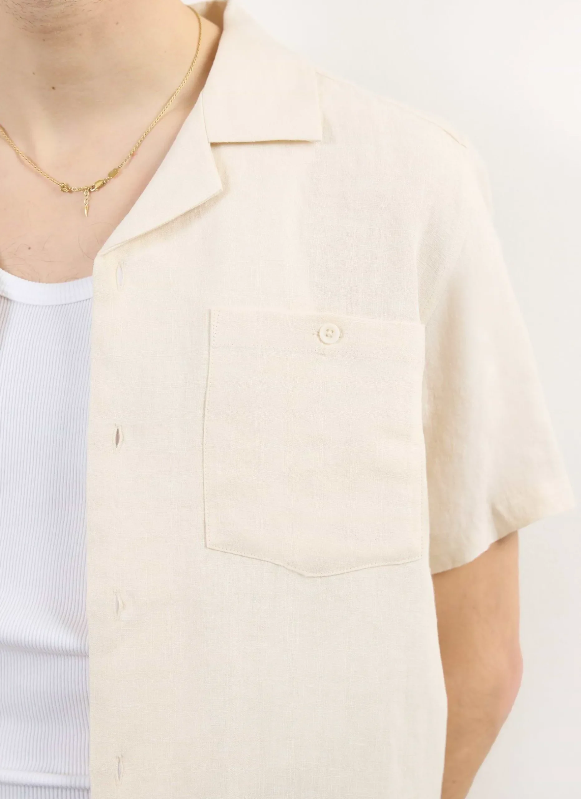 Percival Short Sleeve Shirts|Linen Shirts^Short Sleeve Cuban Shirt Cream