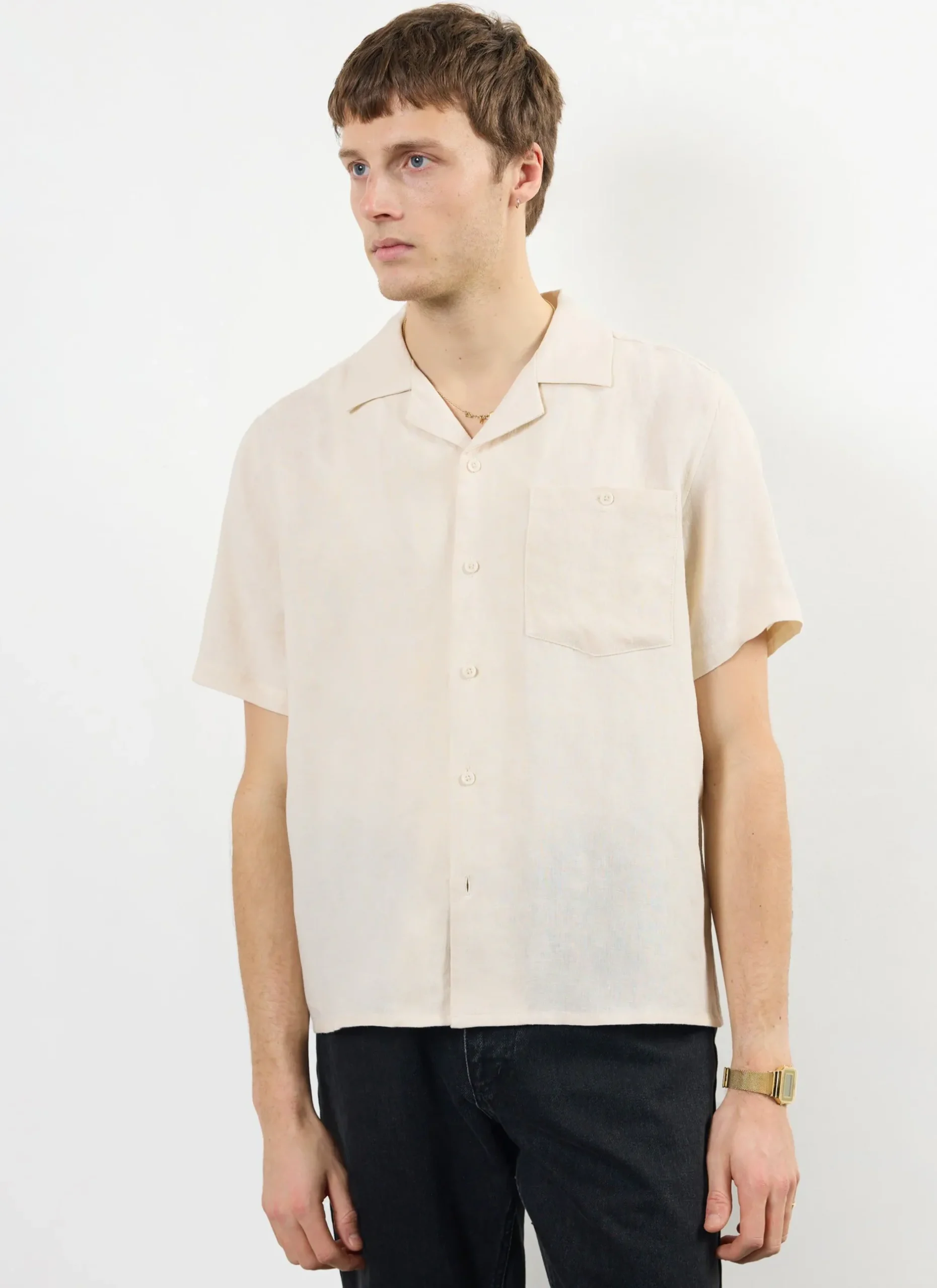 Percival Short Sleeve Shirts|Linen Shirts^Short Sleeve Cuban Shirt Cream