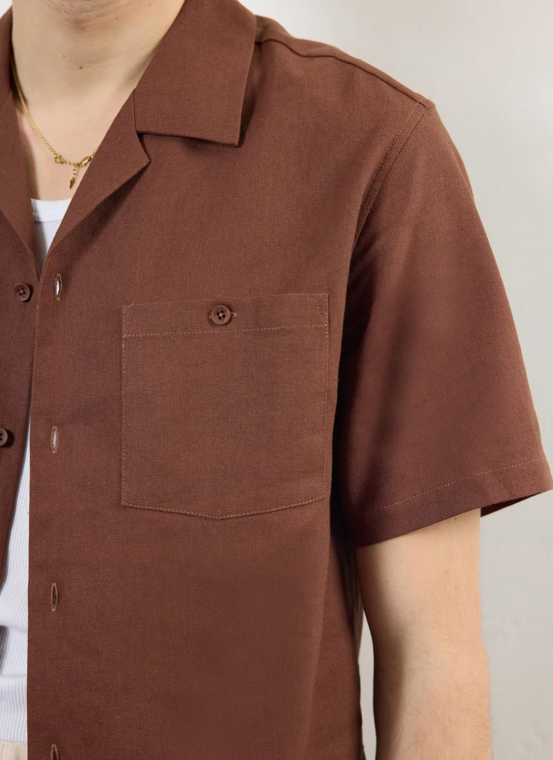 Percival Short Sleeve Shirts|Cuban Collared Shirts^Short Sleeve Cuban Shirt Brown