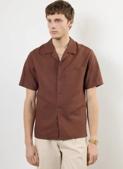 Percival Short Sleeve Shirts|Cuban Collared Shirts^Short Sleeve Cuban Shirt Brown