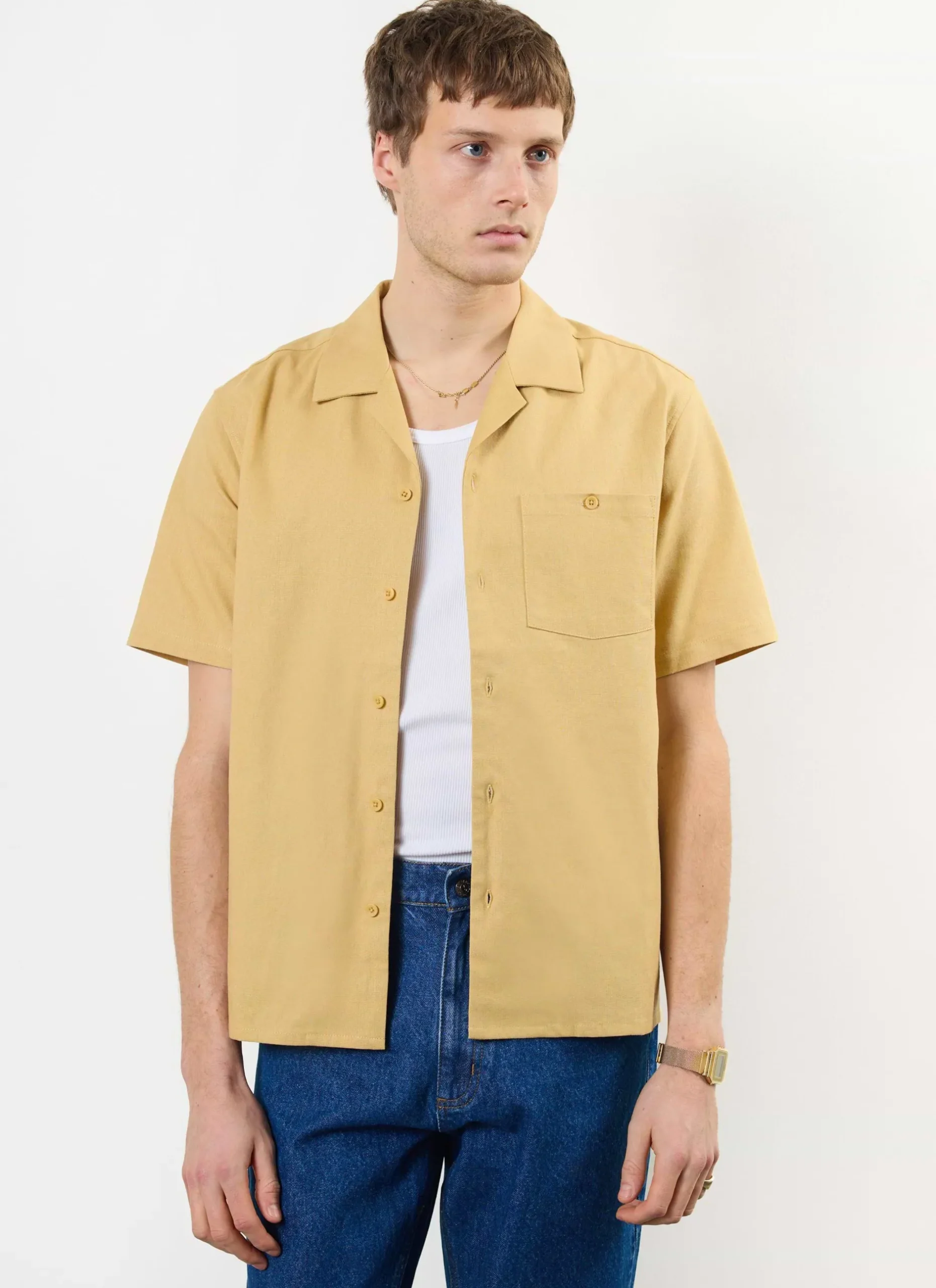 Percival Short Sleeve Shirts|Cuban Collared Shirts^Short Sleeve Cuban Shirt Tan