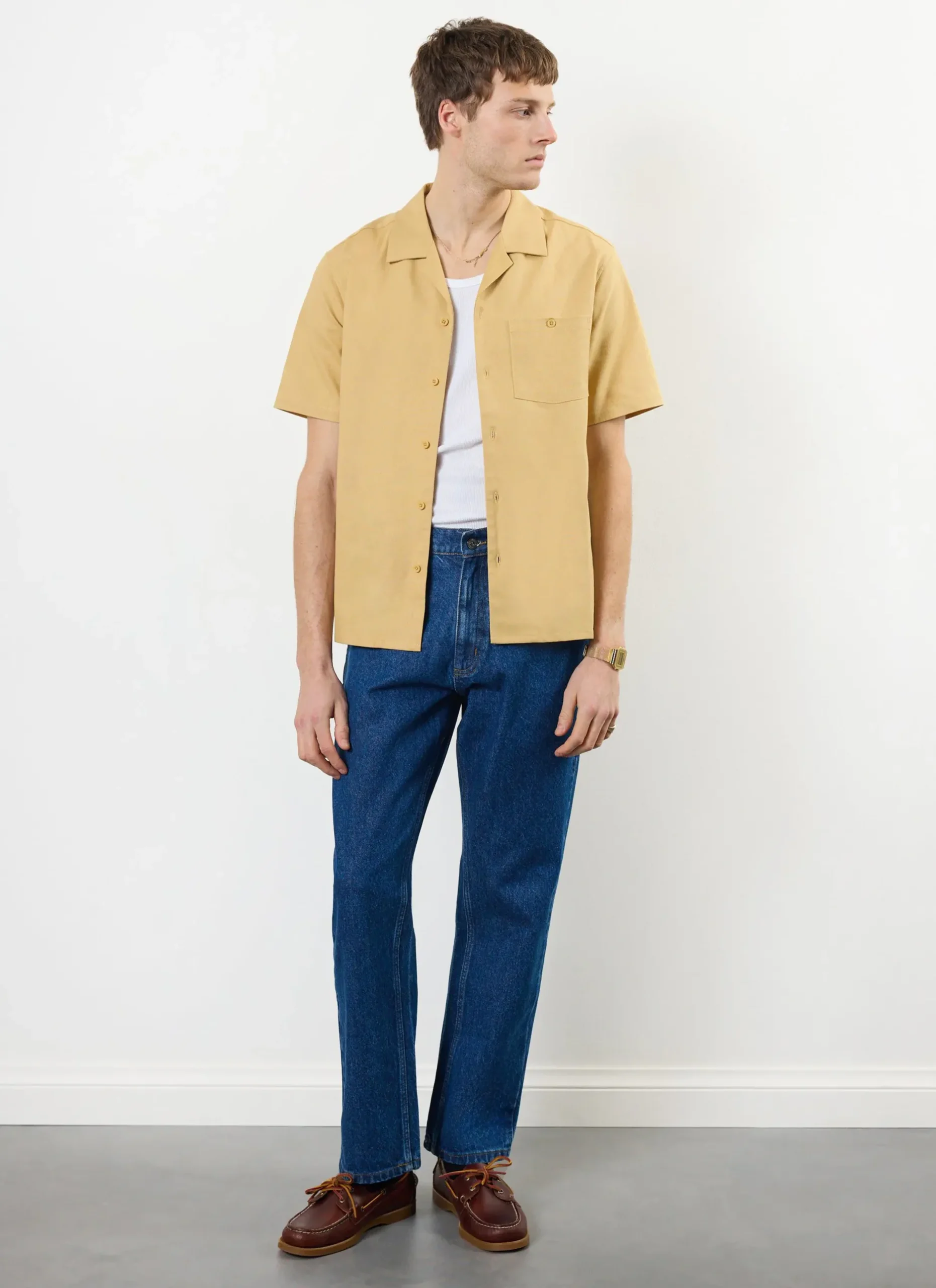 Percival Short Sleeve Shirts|Cuban Collared Shirts^Short Sleeve Cuban Shirt Tan