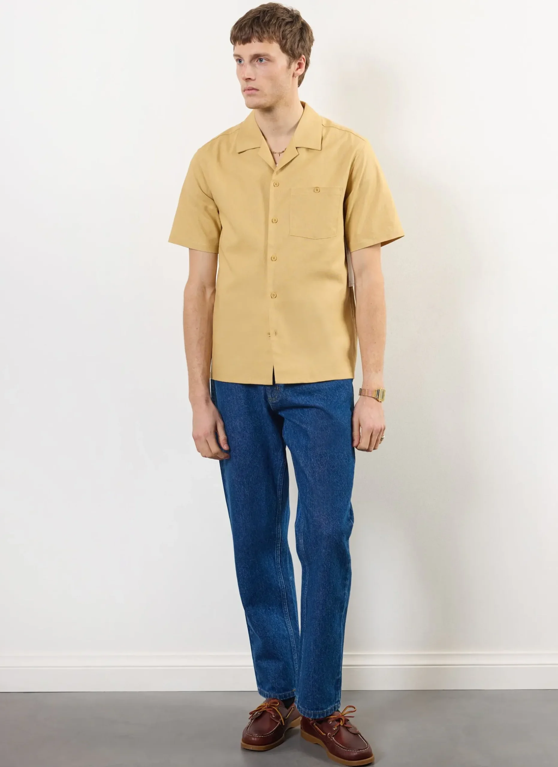 Percival Short Sleeve Shirts|Cuban Collared Shirts^Short Sleeve Cuban Shirt Tan
